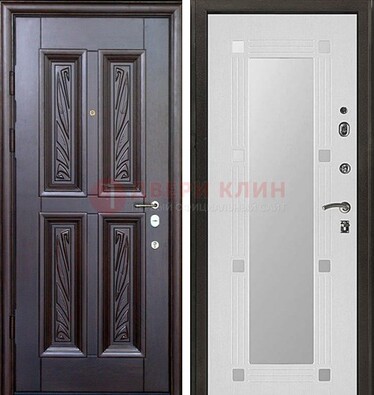 Коричневая стальная дверь с зеркалом МДФ внутри ДЗ-44 в Омске