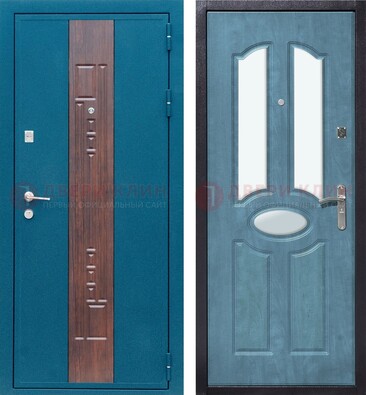 Голубая металлическая дверь МДФ с тремя зеркальными вставками ДЗ-78 в Омске